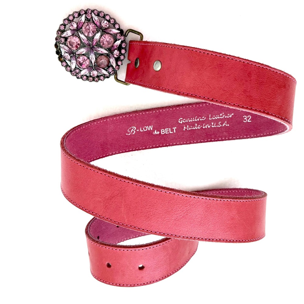 VTG B-Low The Belt Pink Leather Rhinestone Buckle Belt Y2K Boho Western Sz 32